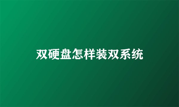 双硬盘怎样装双系统