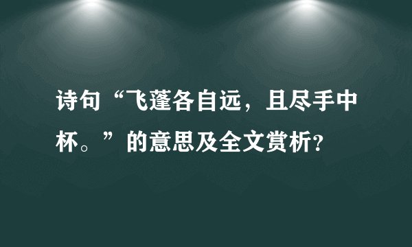 诗句“飞蓬各自远，且尽手中杯。”的意思及全文赏析？