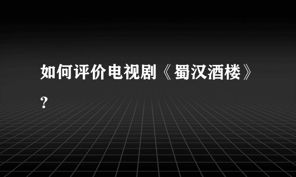 如何评价电视剧《蜀汉酒楼》？