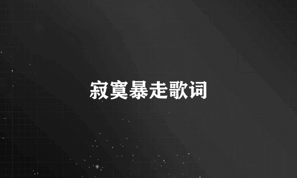 寂寞暴走歌词