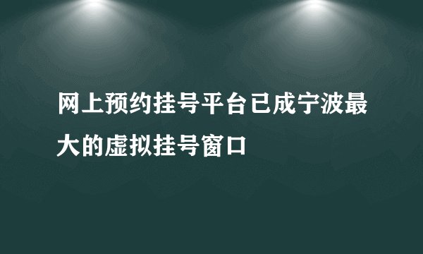 网上预约挂号平台已成宁波最大的虚拟挂号窗口