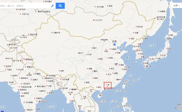 中华人民共和国地图上广州的位置图