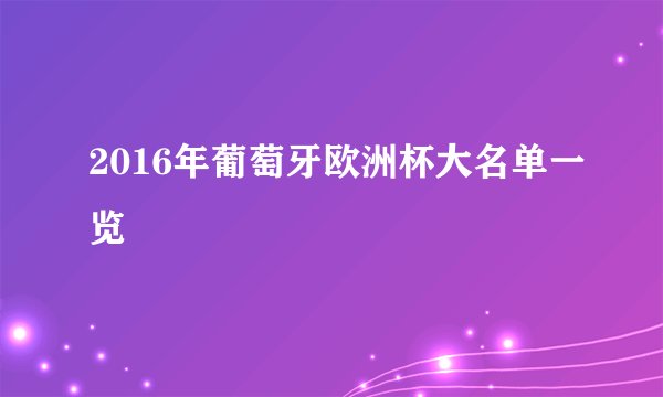 2016年葡萄牙欧洲杯大名单一览