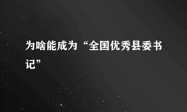 为啥能成为“全国优秀县委书记”
