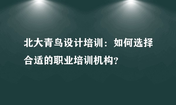 北大青鸟设计培训：如何选择合适的职业培训机构？
