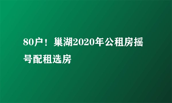 80户!巢湖2020年公租房摇号配租选房