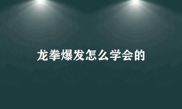 龙拳爆发怎么学会的