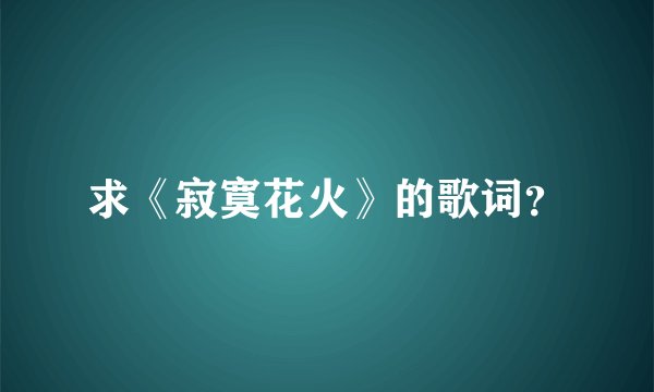 求《寂寞花火》的歌词？