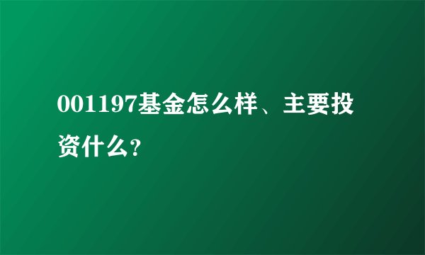 001197基金怎么样、主要投资什么？