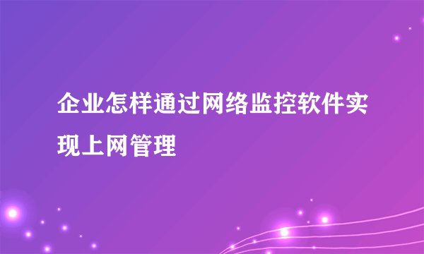 企业怎样通过网络监控软件实现上网管理