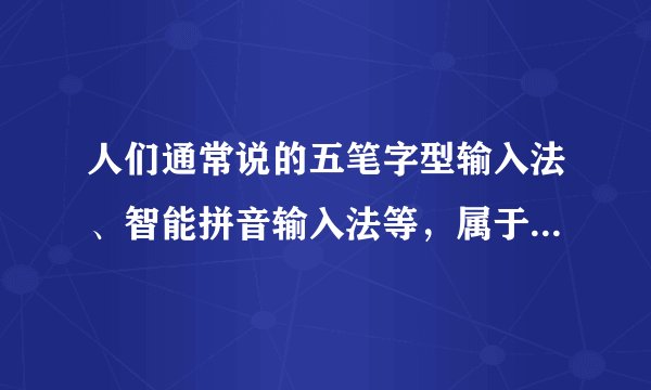 人们通常说的五笔字型输入法、智能拼音输入法等,属于汉字的( )?