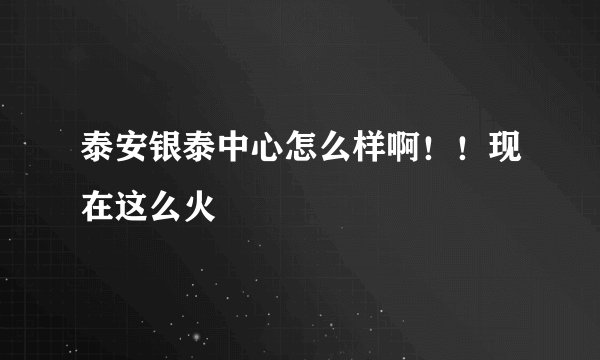 泰安银泰中心怎么样啊!!现在这么火
