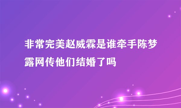 非常完美赵威霖是谁牵手陈梦露网传他们结婚了吗