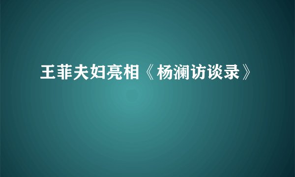 王菲夫妇亮相《杨澜访谈录》