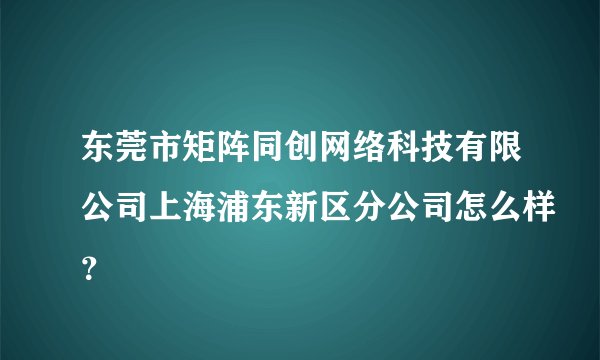 东莞市矩阵同创网络科技有限公司上海浦东新区分公司怎么样?