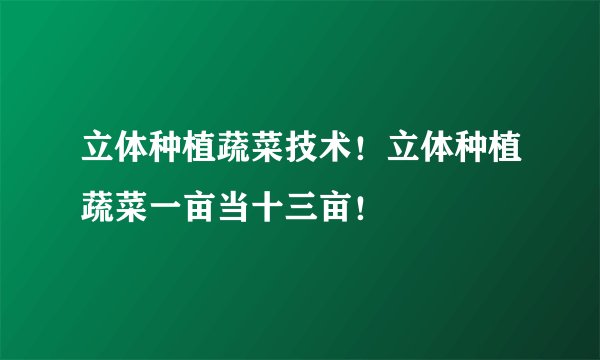 立体种植蔬菜技术！立体种植蔬菜一亩当十三亩！