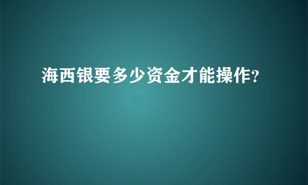 海西银要多少资金才能操作？