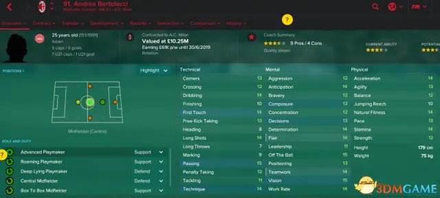 FM2017米兰关键球员资料属性一览 米兰优秀小牛有哪些
