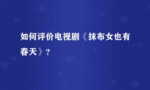 如何评价电视剧《抹布女也有春天》?