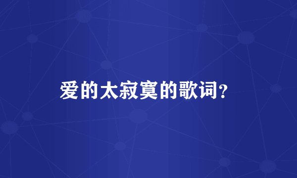 爱的太寂寞的歌词？