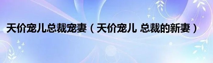 天价宠儿总裁宠妻（天价宠儿 总裁的新妻）