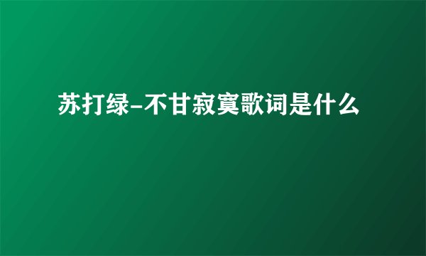 苏打绿-不甘寂寞歌词是什么