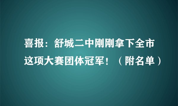 喜报：舒城二中刚刚拿下全市这项大赛团体冠军！（附名单）