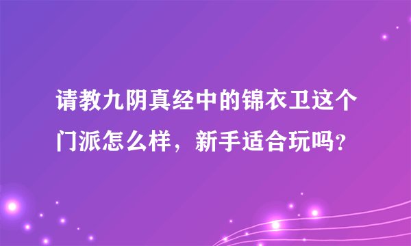 请教九阴真经中的锦衣卫这个门派怎么样，新手适合玩吗？