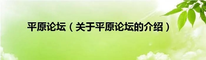 平原论坛（关于平原论坛的介绍）