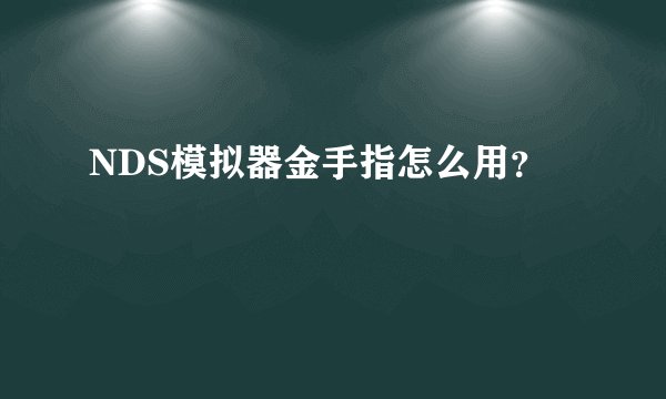 NDS模拟器金手指怎么用？