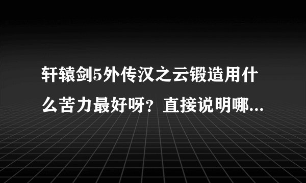 轩辕剑5外传汉之云锻造用什么苦力最好呀？直接说明哪种怪，我不要给我列表什么多少多少值~~~