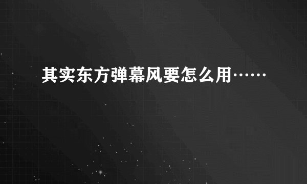 其实东方弹幕风要怎么用……