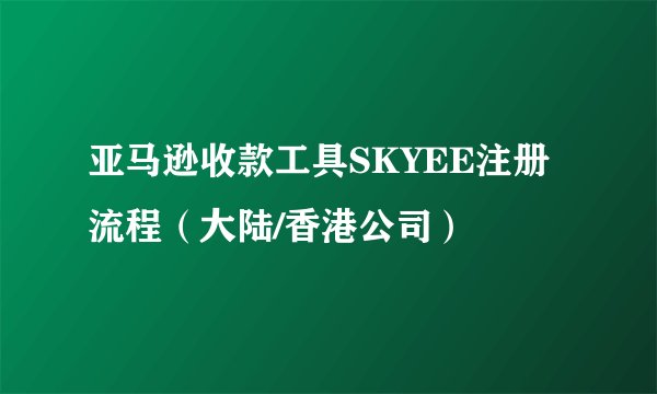 亚马逊收款工具SKYEE注册流程（大陆/香港公司）
