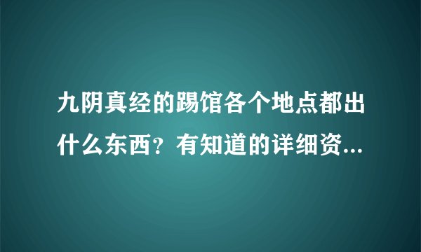 九阴真经的踢馆各个地点都出什么东西？有知道的详细资料么？还有禁地的。。好的加分200