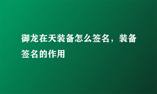 御龙在天装备怎么签名，装备签名的作用