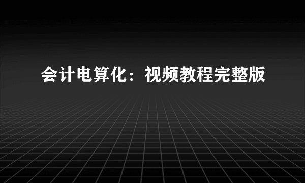 会计电算化：视频教程完整版