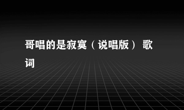 哥唱的是寂寞（说唱版） 歌词