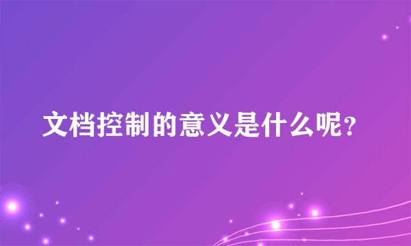 文档控制的意义是什么呢？