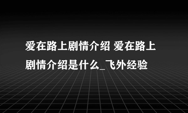 爱在路上剧情介绍 爱在路上剧情介绍是什么_飞外经验