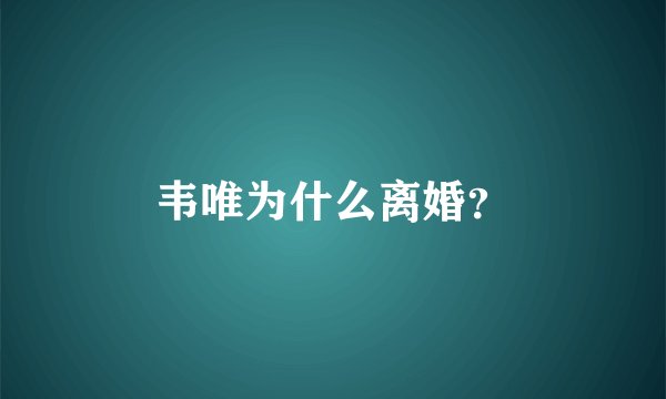 韦唯为什么离婚？