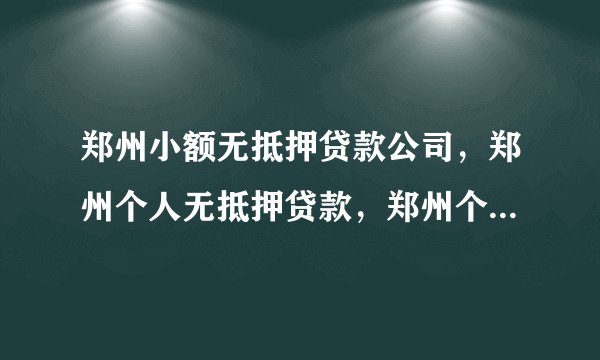 郑州小额无抵押贷款公司,郑州个人无抵押贷款,郑州个人小额贷款??
