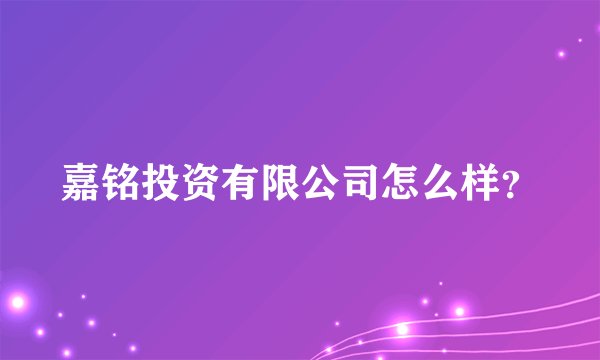 嘉铭投资有限公司怎么样？