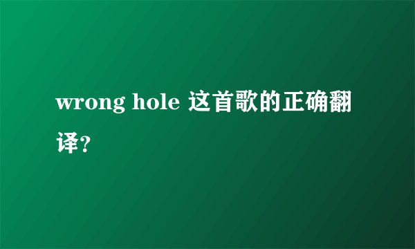 wrong hole 这首歌的正确翻译？