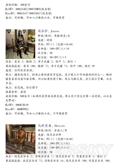 上古卷轴5:天际 全同伴资料一览