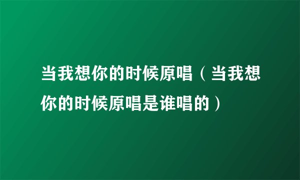 当我想你的时候原唱（当我想你的时候原唱是谁唱的）