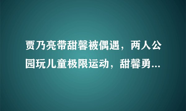 贾乃亮带甜馨被偶遇，两人公园玩儿童极限运动，甜馨勇敢挑战吊桥
