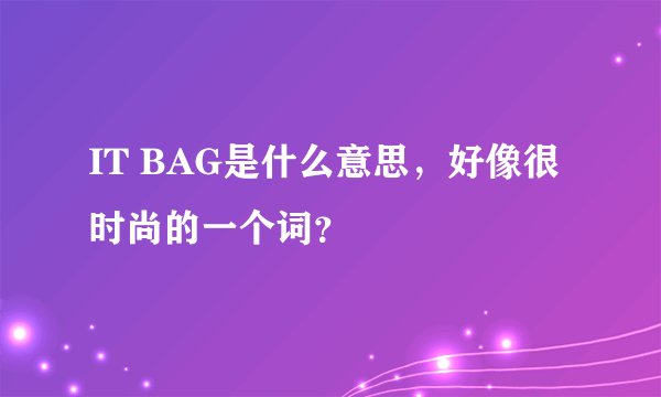 IT BAG是什么意思，好像很时尚的一个词？
