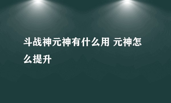 斗战神元神有什么用 元神怎么提升