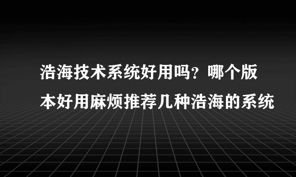 浩海技术系统好用吗？哪个版本好用麻烦推荐几种浩海的系统