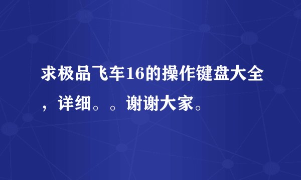 求极品飞车16的操作键盘大全，详细。。谢谢大家。